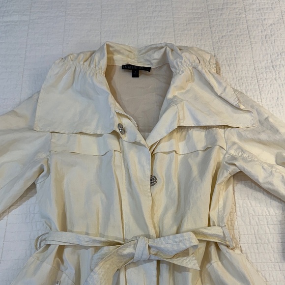 Lafayette 148 Small Waxy Linen Trench Coat Women's Cream Belted - Picture 3 of 9